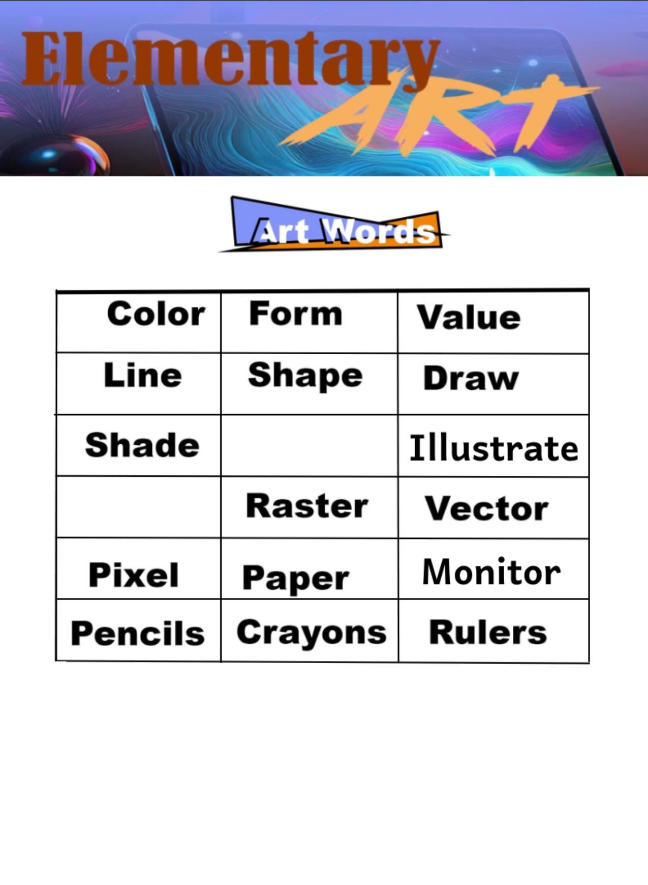 Art Words in a Grid